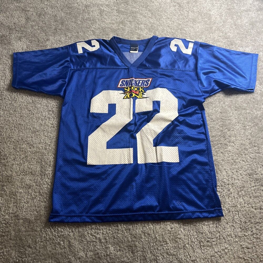 Vintage 90’s Snickers Shock Zone Football Blue Jersey Size Large Swingster